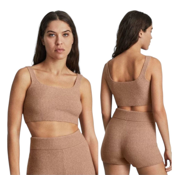 NWT! Everlane The Cozy Stretch Tank Crop Camel Top - Size Large - Picture 2 of 9